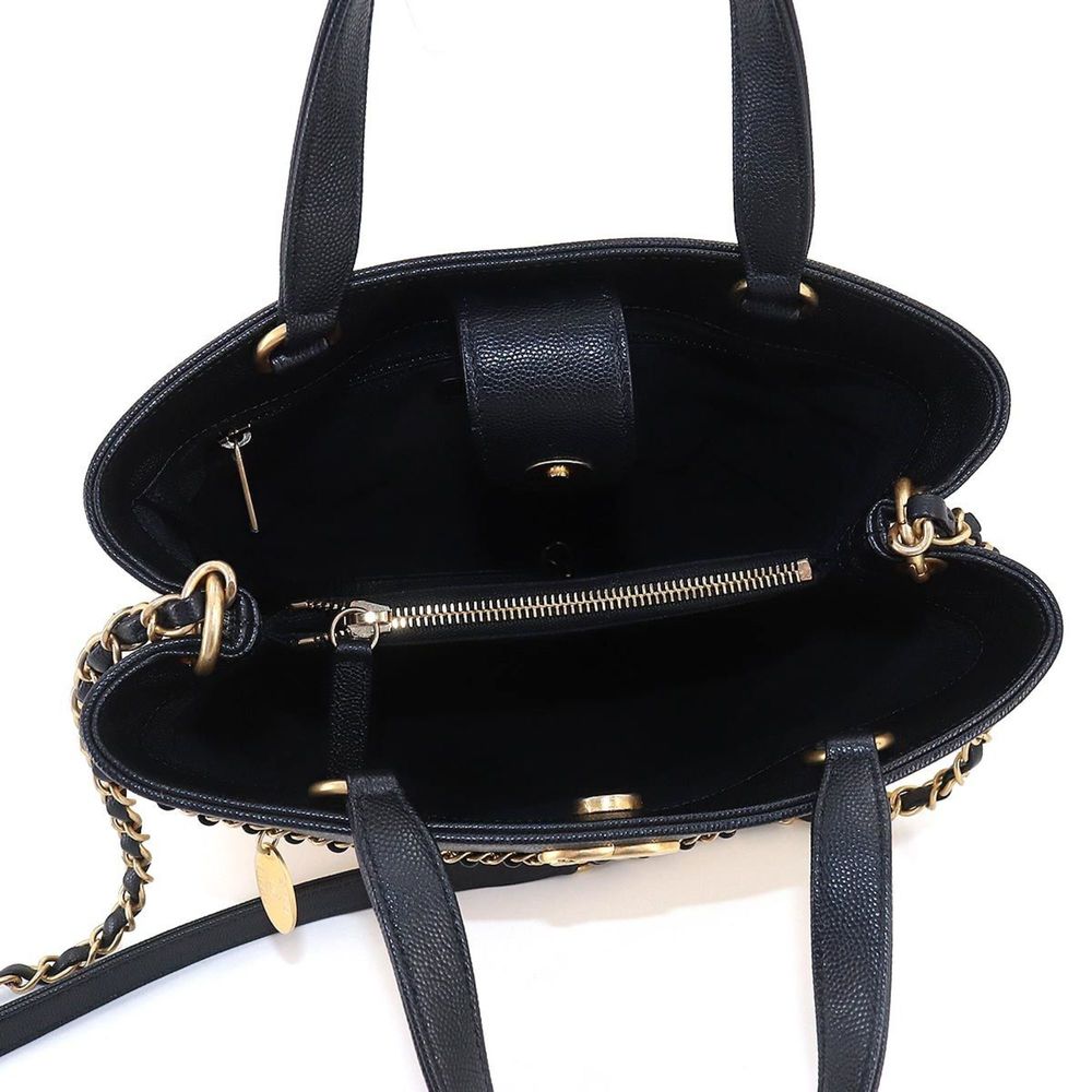CHANEL 2way hand chain shoulder bag caviar skin leather beige black Hand Shou... - Picture 6 of 10